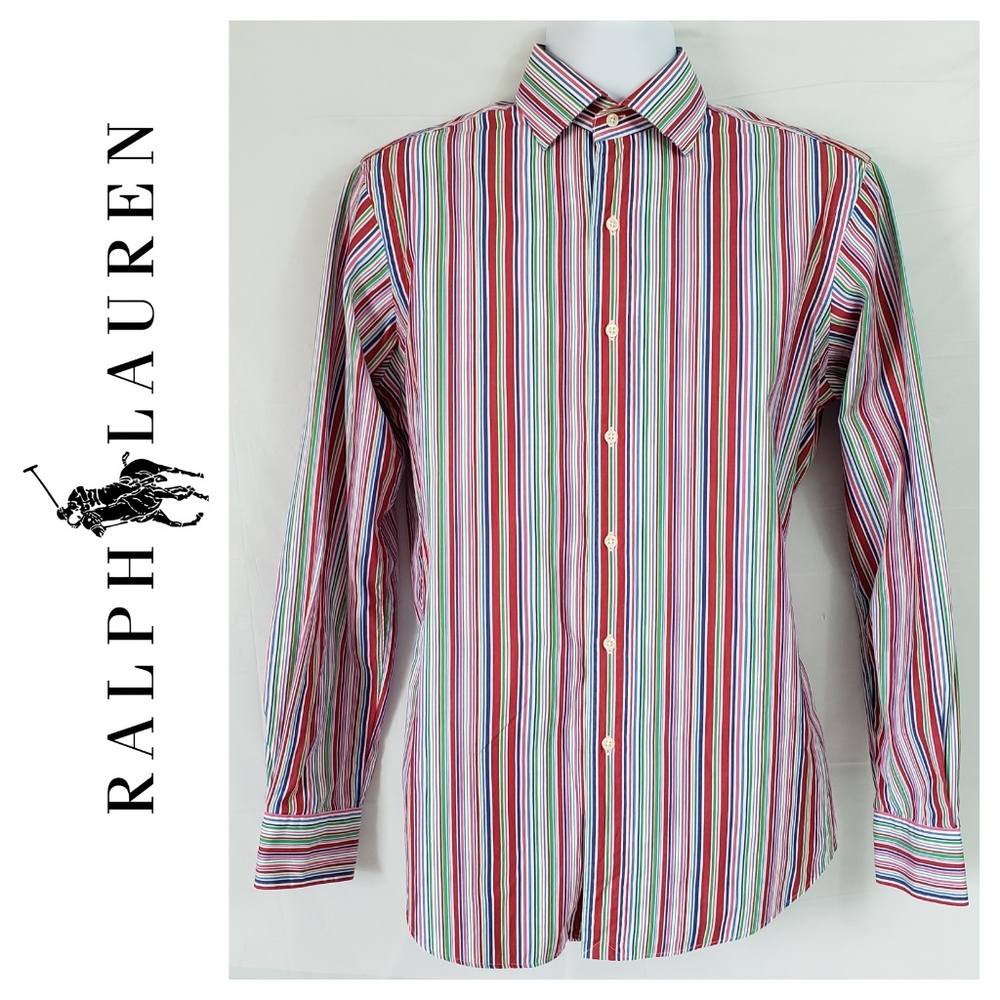 Polo Ralph Lauren Mens Medium Regent Custom Fit Striped Button Down Shirt